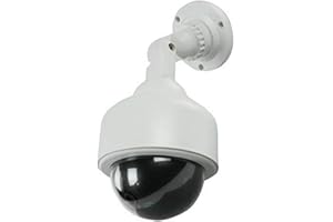 BW Outdoor Indoor Fake Imitation IR CCTV Blinking Red LED Flashing Light Surveillance Security Mini Speed Dummy Dome Camera with Warning Sticker- White