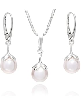 LillyMarie Damen Schmuck-Set, Perlen-Kette und Perlen-Ohrringe, Sterling-Silber 925, original Swarovski Elements...