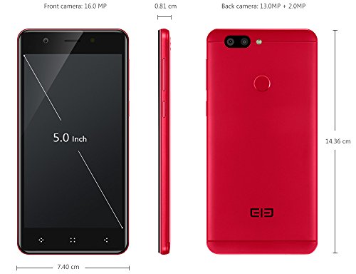 Elephone P8 Mini Android 7.0 4G Smartphone 5.0 pollici FHD Schermo, fotocamera frontale 16MP e 13MP + 2MP doppie fotocamere digitali doppie SIM, 4GB RAM + 64GB ROM Octa Core, Rosso