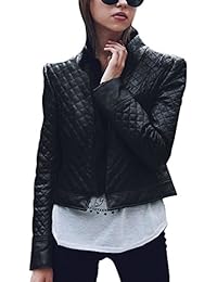 iBaste Cazadora Cuero Chaqueta Corta Mujer Acolchada Negra Símil Piel Enrejado de Diamante Pu Piel para Otoño e Invierno