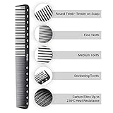 Einzigartiges Design: Jeder Kamm hat 14 Löcher. Die Löcher dienen als Messvorrichtung (jedes Loch ist 1 cm voneinander entfernt). Es hat fein abgestufte und mittelgroße Zähne, um selbst feinstes Haar perfekt zu greifen. Es gibt auch einen ersten Zahn mit halber Länge, der das Aufnehmen von Schnitten und das Erstellen von Trennungen erleichtert.