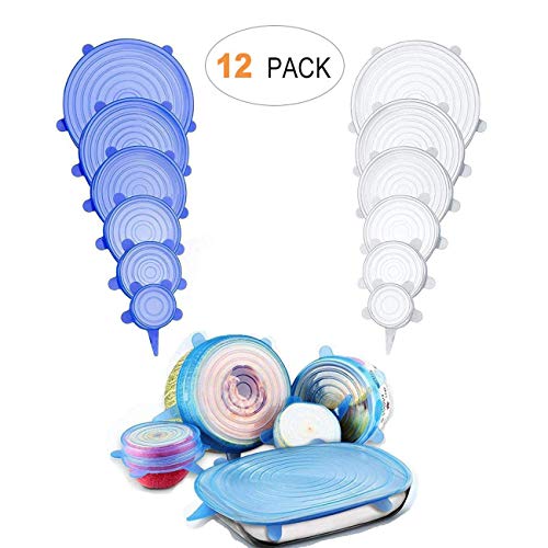 coperchi Silicone,12 Pack di Diverse Dimensioni Coperchio in Silicone per Alimenti, Riutilizzabile ed Espandibile Coperchio per Tazza per Pentole e Freezer - BPA Free