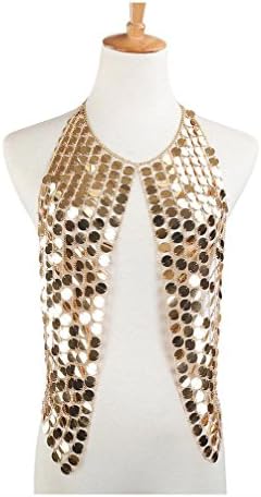 YOOQI Punk Body Chain With Breast Necklace Sexy,Decoration Flash Metal Heet,For Prom Bar,Gold