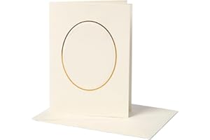 Creativ Company - Biglietto neutro con finestra anteriore ovale con orlo dorato, 10 x 15 cm, 10 pezzi
