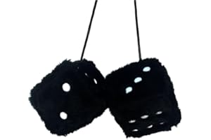 JIEOU 2PCS Car Mirror Hanging Plush Dice, 7.5 * 7.5CM Fluffy Dice Hanging for Car Interior Decoration, Car Accessories Rear View Mirror Hangers (Black)