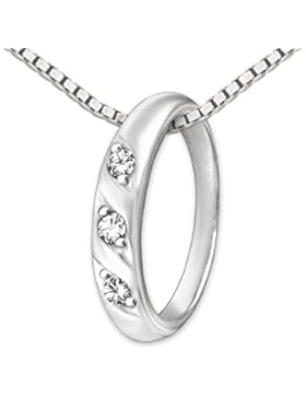CLEVER SCHMUCK-SET Silberner Taufring mit 3 Zirkonias in weiß und Brillantoptik sowie Kette Venezia 36 cm STERLING...