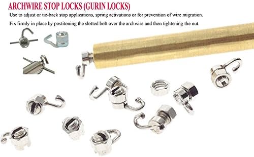 Lot of 10, smileortho® Gurin Lock (Curved Hook) Grip Lock Archwire Stop Dental Orthodontic Dentist Orthodontist, (5pcs Right Hook + 5 Pcs Left Hook) Included One Handle (Wrentch)