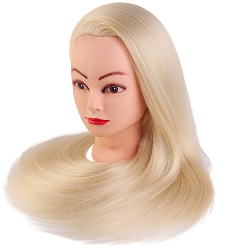 24" Cosmetology Mannequin Head 100% Synthetic Hair Blonde Color, Practice Training Hair Styling Mannequin Head