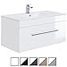 Produktbild e-combuy Möbel Waschplatz VENEDIG Breite 100 cm Waschtisch Unterschrank mit Keramik Waschbecken Weiß hochglanz