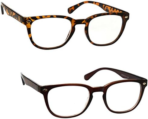 UV Reader Brown Tortoiseshell & Brown Reading Glasses Value 2 Pack Designer Style Mens Womens Spring Hinges UVR2PK014_015 +2.50