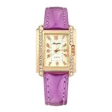 IG Invictus Luxus Damen Metall Quarz Leder Gürtel Quadrat Zifferblatt Mit Diamant Damenuhren Ruijiu mit Diamantarmband, luxuriöse quadratische Zifferblattuhr ZYBFLS 30 MIT Drill Luxus Uhr Lila.