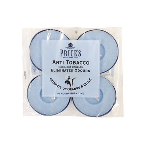Price's - Anti-Tobacco Maxi Tealights - 4 Pack - Odour Eliminating Tealights - Made with Orange and Clove Extracts - Clean, Fresh, Quality Fragrance - Long Lasting Scent