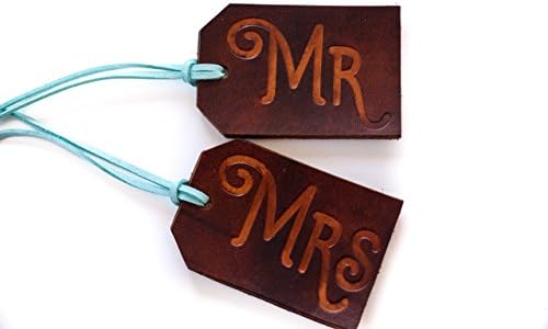 Mr and Mrs Luggage Tag Rustic Wedding Gift Custom Couple Travel Accessories Personalized Leather