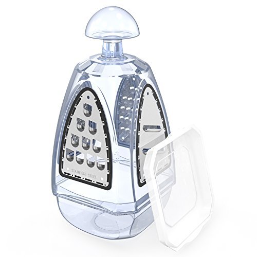 Fitian Box Reibe, Multifunktional Fashion 4-seitige Edelstahl Reibe für Parmesan Käse, Ingwer, Gemüse mit Collection Box und Deckel
