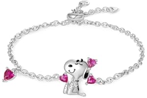 GNOCE Bracciale Peanuts Snoopy Cuore Argento Sterling 925 Regolabile - Gioielli Regalo Ragazze Bambini