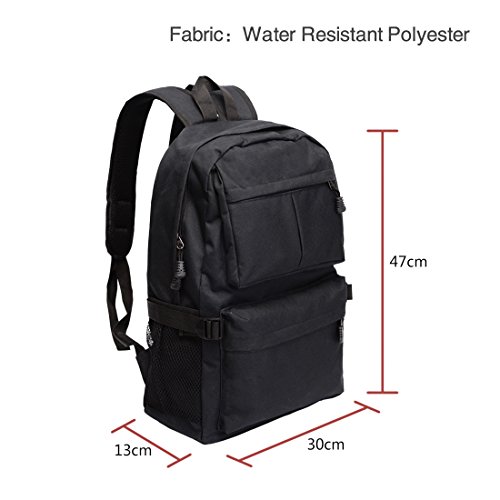 Rucksack Herren Damen Schulrucksack Rucks  cke Wasserfeste Schul-Reise Tasche mit USB Ladestation  Schwarz 