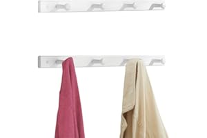 mDesign Wall Mounted Coat Rack Strip – Wooden Wall Hooks – Wall Hanger with 4 Coat Pegs – for Storage of Coats, Jackets, Scarves and Towels – White