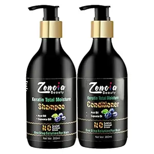 ZenciaS Keratin Infused Total Moisture Shampoo And Conditioner Sulfate Free/Paraben Free -300ml Each With Ingredients Acai Oil & Capucau Oil For Extra 3x Moisture (2 Set)