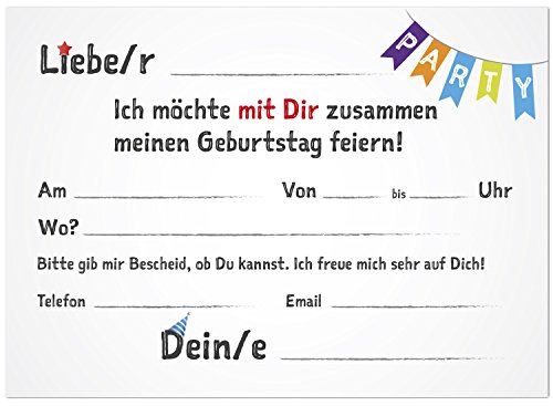 16 Einladungskarten zum Kindergeburtstag – Motiv Party – für Kinder, Jungen, Mädchen,Feier Geburtstagseinladungen im Set - 2