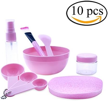 Face Mask Tools Kit, Pingranso Face Mask Mixing Bowl Set, Lady Facial Care Mask Facemask Mixing Tool Sets, Bowl Stick Brush Gauge Cleaning Mat 10 in 1 Set (Pink)