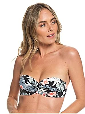 Roxy Beach Classics Haut de Bikini Bandeau moulé Femme, Anthracite Tropicalababa Swim, FR : M (Taille Fabricant : Medium)
