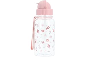 Tutete Botella de Agua para Niños 500 ml | 100% Libre de BPA, lavable en lavavajillas, con pajita suave, asa de transporte y tapón fácil de abrir, ideal para Guardería y Colegio | Leaves Pink