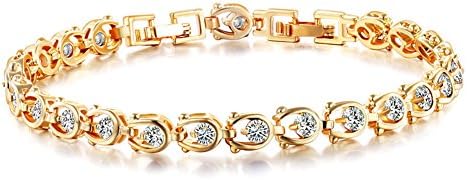 Luxury Slender Gold Plated Bracelet with Sparkling Style Cubic Zirconia Stones to Choice (Silver)