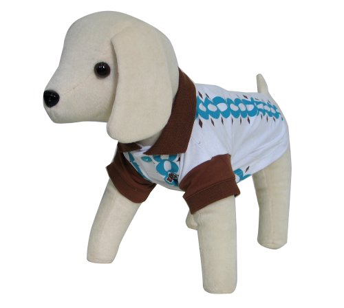 UP Collection Blue Circles Printed Brown and White Polo Shirt for Pets, X-Small