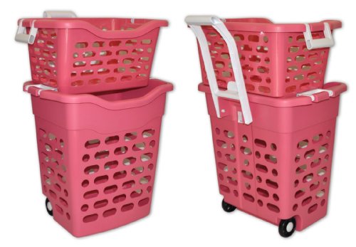 fahrbarer Wäschekorb (rosa)