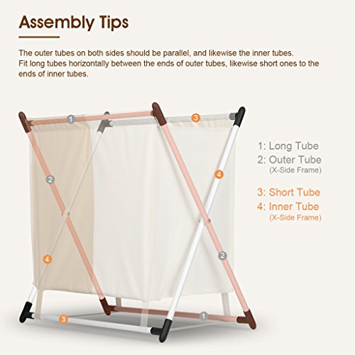 LANGRIA Wäschesammler Faltbare Wäschekorb mit 2 Poly-Baumwollmischung und abnehmbarem Beutel, Metall-X-Rahmen, für Wäsche Lagerung und Organisation, Beige und Khaki - 7