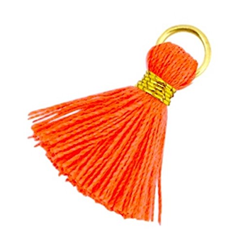 5 Perlen Quasten Anhänger - 2 cm - Ibiza Style - Troddel - Farbwahl, Farbe:gold - neon orange