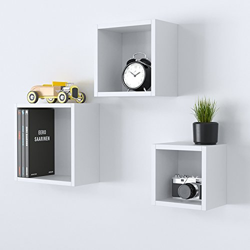 Vicco Wandregal 3er Set – 3 Größen Deko Würfelregal Holz Hängeregal Cube Büroregal CD Buch Sonoma Eiche (Weiß) - 4