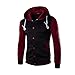 Produktbild YunYoud Herren Mantel Männer Mode Kapuzenpullover Slim Fit Mit Kapuze Jacke Beiläufig Winter Warm Sweatshirt Stitching Lange Ärmel Pullovers Beliebt Taste Outwear (M, Wein)