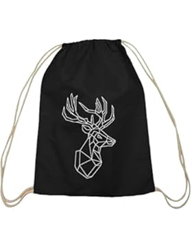 Shirtstreet24, Hirsch Tangram, Tier Geweih Tattoo Baumwoll natur Turnbeutel Rucksack Sport Beutel