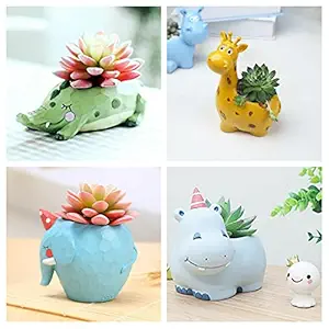 Brotherhood Enterprise Resin Pot Combo Animals Ceramic Resin Pot Cute Hippo| Big Giraffe| Crocodile| Elephant Resin Planter| Pot Unique Design Return Succulent Pots Pack of 4