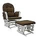 White Glider Rocking Nursing Maternity Breastfeeding Chair With Footstool (Brown Fabric)