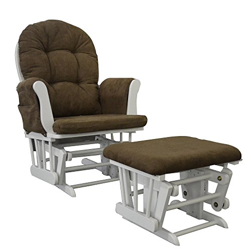White Glider Rocking Nursing Maternity Breastfeeding Chair With Footstool (Brown Fabric)