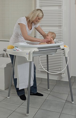 Rotho Babydesign Badestation TOP / 100 cm Breite / Babywanne weiß mit Aufbewahrungsfächer & Badewannenständer, höhenverstellbar - 5
