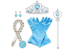Vicloon Princess Accessoarer för flickor, 7 st Princess Accessoarer till Elsa Kostym med fläta/örhängen/handskar/tiara/magisk