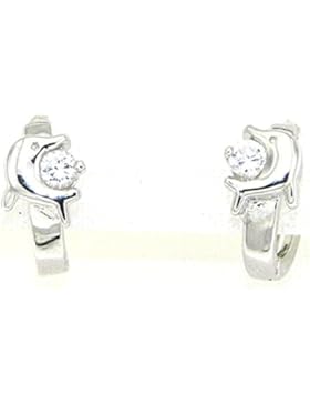 Derby Ohrstecker Ohrring Delphin mit Zirkonia Stein auf Klappcreole Sterling-Silber 925 - 26221