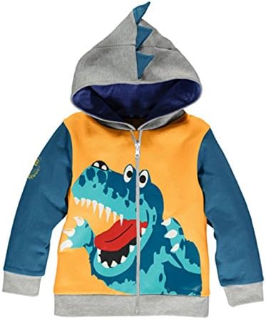 COCM10 Kids Boys Cartoon Crocodile Dinosaur Zipper Packaway Hoodies Jumper Lined School Coat 1 2 3 4 5 6 Years