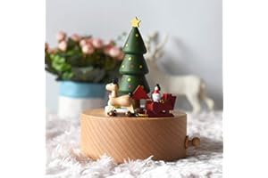 RecontraMago Caja de Música - Diseños con Movimiento Madera - para niños y niñas Mujer Bailarina navideñas Vintage (Navidad)
