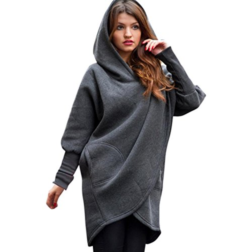 Preisvergleich Produktbild Frau Kapuzenjacke Strickjacke Damen Mantel Outwear Pullover Kleid Cardigan Baggy Trenchcoat Umhangjacke Asymmetrisch Hoodie Sweatshirt Pulli CLOOM Lange Windbreaker Streetwear (Dunkelgrau, M)