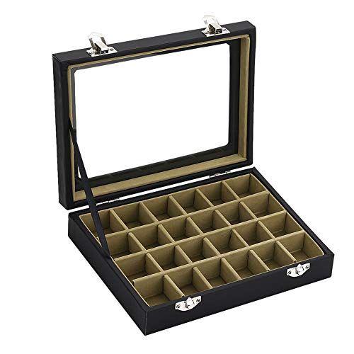 Preisvergleich Produktbild Ivos ivosmart Schmuckkästchen mit 24 Fächern, Samtglas, für Schmuck, Ringe, Schmuckkästchen, Aufbewahrungsbox, Schwarz, Leather 24 Section (Black)