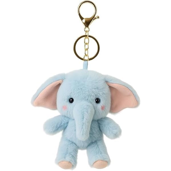 WHUMIES Kawaii Blue Elephant Plush Keychain for Kids, Girls and