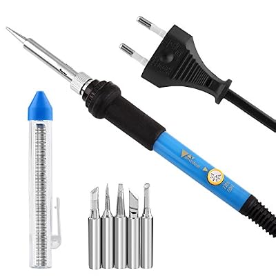 Amzdeal Fer à Souder Electronique Réglable Température 60W Soudage 3 en 1 Kit avec 5 PCS Têtes Différents, Fil de Soudure pour Divers Réparation