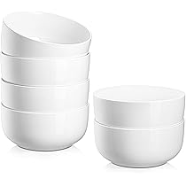 MALACASA Series Regular, 850 ml Porcelain Pasta Plates, Deep Plates, 6-Piece Salad Bowl Set, White