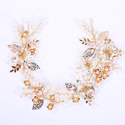 Preisvergleich Produktbild Queen Hochzeit Stirnband Braut Gold Blatt Haarkrone Handarbeit Perlen Tiara