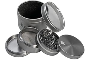 PatchouliWorld Black Leaf - Grinder con denti a punta di diamante, 4 pezzi, altezza 36 mm, Ø 50 mm, colore: grigio