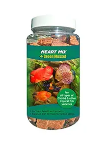 V aquaria Heart Mix + Green Mussel Freeze Dry 50gms - Aquarium Fish Food for Discus, Flowerhorn, Cichlids & Other Tropical Fish (Dry)